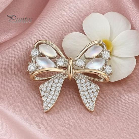 Bowknot Lapel Pin Rhinestone Bow Brooch, Cat Eye Stone Pin, Sweater Dress Embellishment Cardigan Coat Suits Clothing Accessories, Jewelry Gift