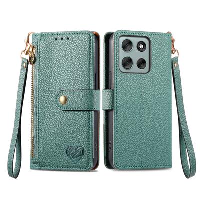 Pro Motorola Moto G56 5G Pouzdro Blokování RFID Kapsa na zip Kožená peněženka Kryt na telefon s popruhem
