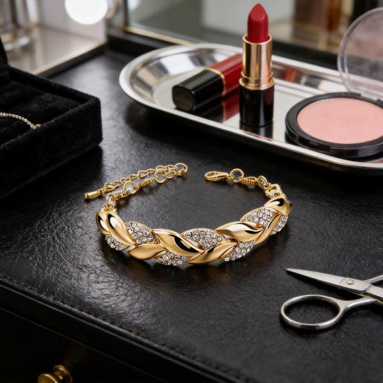 Leaves Bracelet Rhinestone Inlaid Bracelet Sparkling Leaf Design Link Bracelet Women Jewelry for Parties Dates Gift Ideas