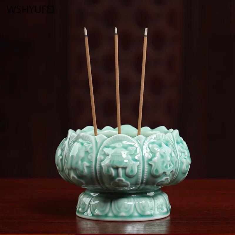 1PCS White Porcelain Incense Burner Ornament for Home Indoor Eight Auspicious Offerings and Buddhist Supplies Candlestick holder