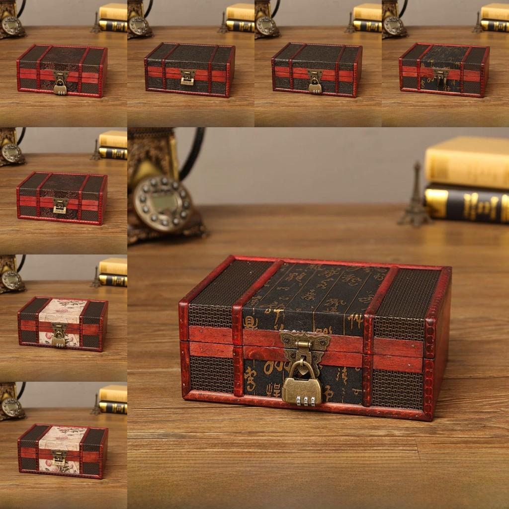 Wooden Storage Antique Box With Lock For Jewelry Cosmetics Decorations Home