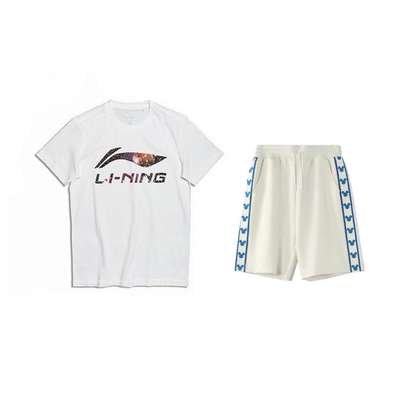 Li-Ning Printed Starry Sky Fashion Round Neck Pullover Short Sleeve Comfortable Breathable Shorts Casual Sports Suit AHSS971-3+YKSV129-1