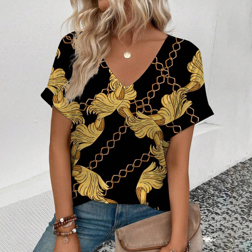 

Женская футболка оверсайз, женские футболки с v-образным вырезом и короткими рукавами, модная одежда, свободный пуловер, топ с принтом, вентиляция, новинка 2024 года 6XL