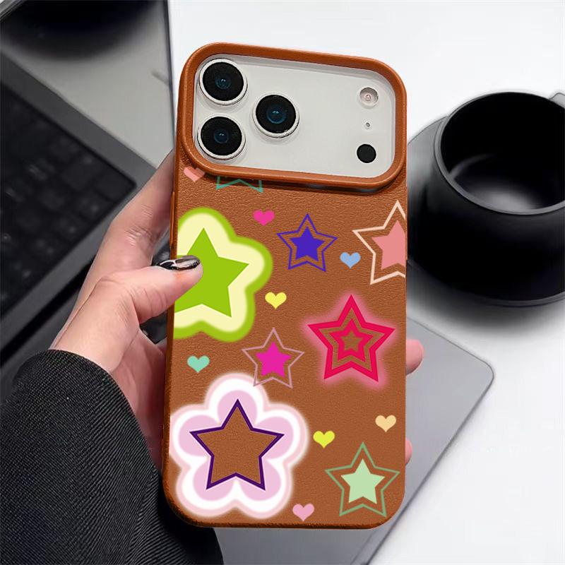 For iPhone 17 Pro Max Case Luxury Blended Colorful Stars Pattern Leather Texture Silicone Cover For iPhone 16 Pro Max 15 14 13 12 11 16E Air