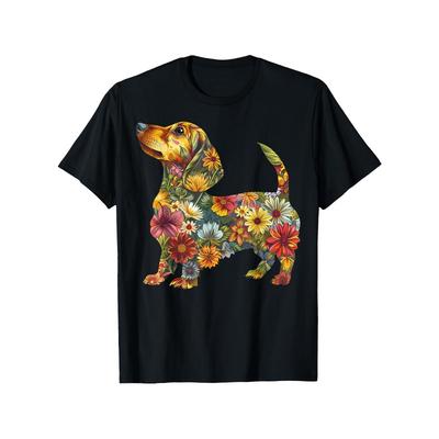 Taglie Europee Uomo & Donna T-Shirt per Amanti del Cane Bassotto - Carino Doxie Mamma & Stampa Floreale Bassotto