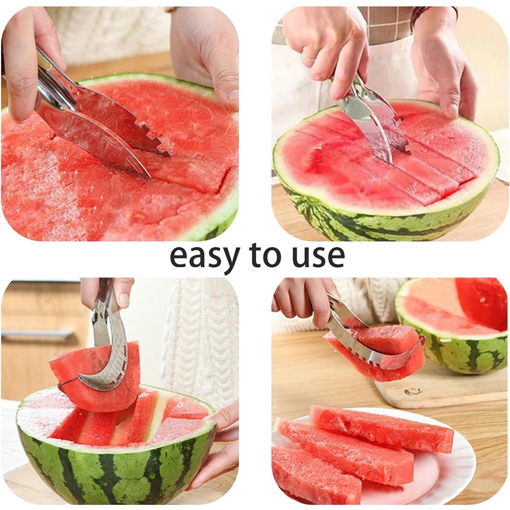 Watermelon Slicer Cutter Stainless Steel Color Non-slip Plastic Wrap Handle Not Hurt Hands Cantaloupe Kitchen Fruit Cutting Tool