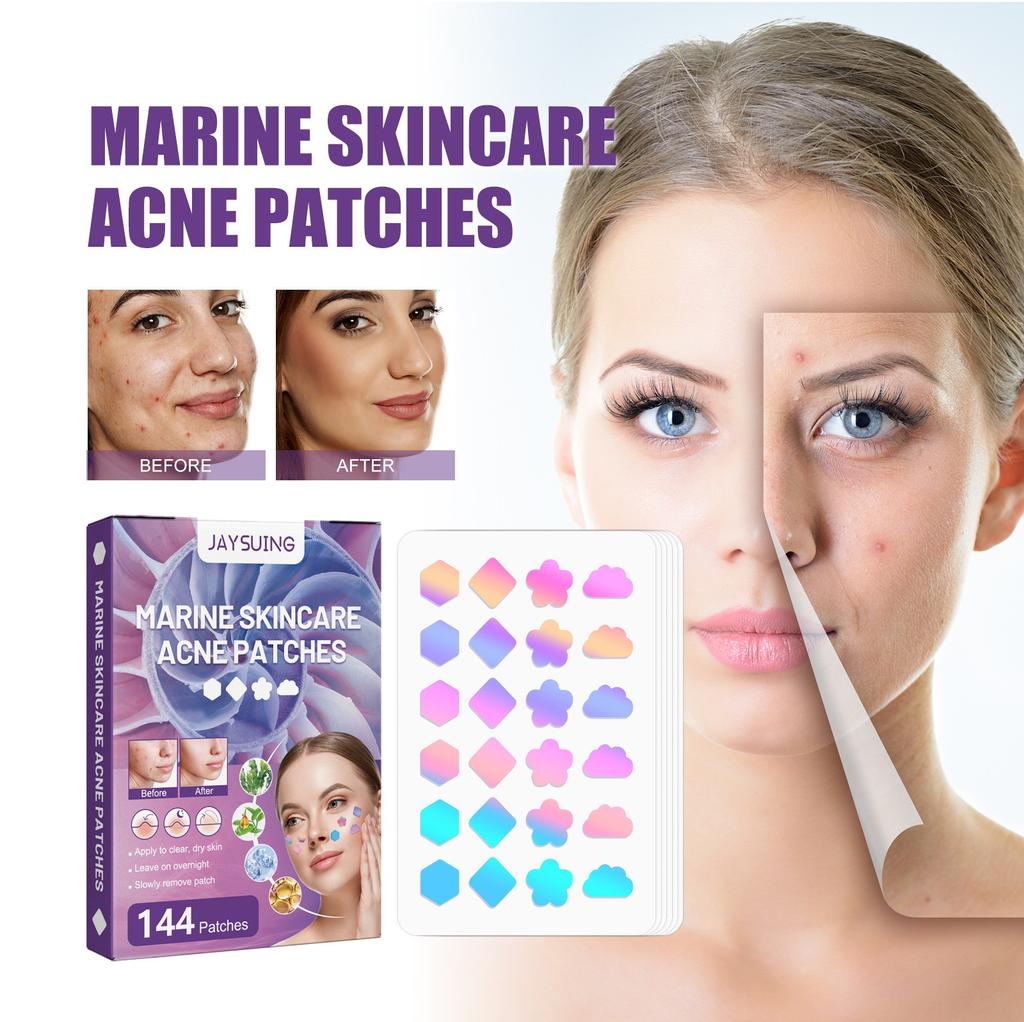 Marine Skin Care Acne Patches For Face, Colorful Pattern Zit Covers,Hydrocolloid Acne Patches With Tea Oil,Green Varec Extract Ect.(144 Count)
