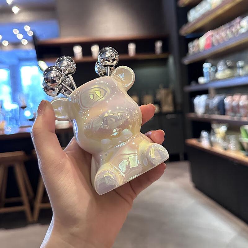 Zhaoran Light Luxury Stainless Steel Fruit Fork Set with Ceramic Bear Holder