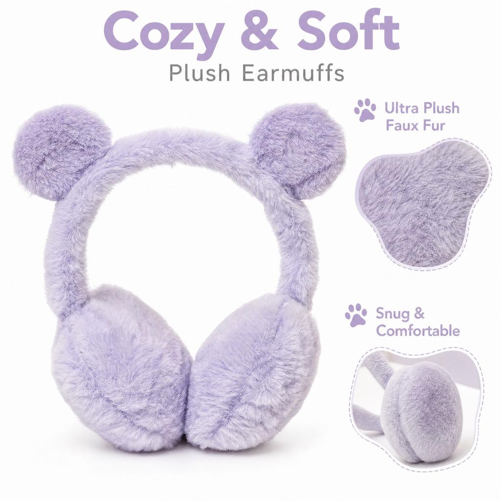 Winter Warm Plush Earmuffs with Bear Ear Design