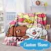 Custom Name Cute Cartoon Brown Bear Blanket bed sofa Blanket Flannel Blanket for Camping, Hiking, Picnic Essentials,gift for Fan family