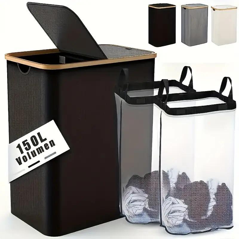 

Oxford Cloth Large Capacity Folding Laundry Basket with Double Lid 54x33x50 cm