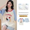 Women's Short-Sleeve Pajama Set with Built-in Bra, 2-Piece, Outdoor-Friendly, Anti-Cling Cartoon Homewear.