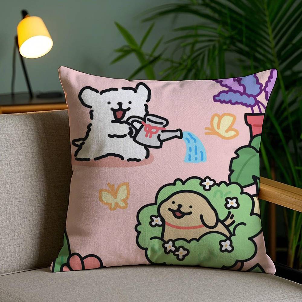 Korean Line P-Puppy Pillow Case Office Sofa Dorm Chair Back Short Plush Double-sided Printing Home  Cushion Cover 30cmx30cm