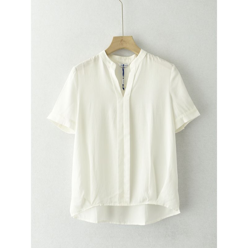 

Tencel V Neck Short-Sleeved White Shirt Women s Summer Stylish Nx401 Loose Temperament Commute Business All-Matching Tops White S