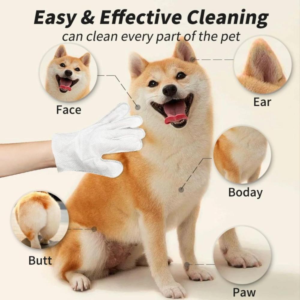 Pet Glove Wipes – 6 PCS Cleaning Gloves for Dogs & Cats, Grooming Wipes for Fur, Face, Ears, Eyes, and Paws, No-Rinse