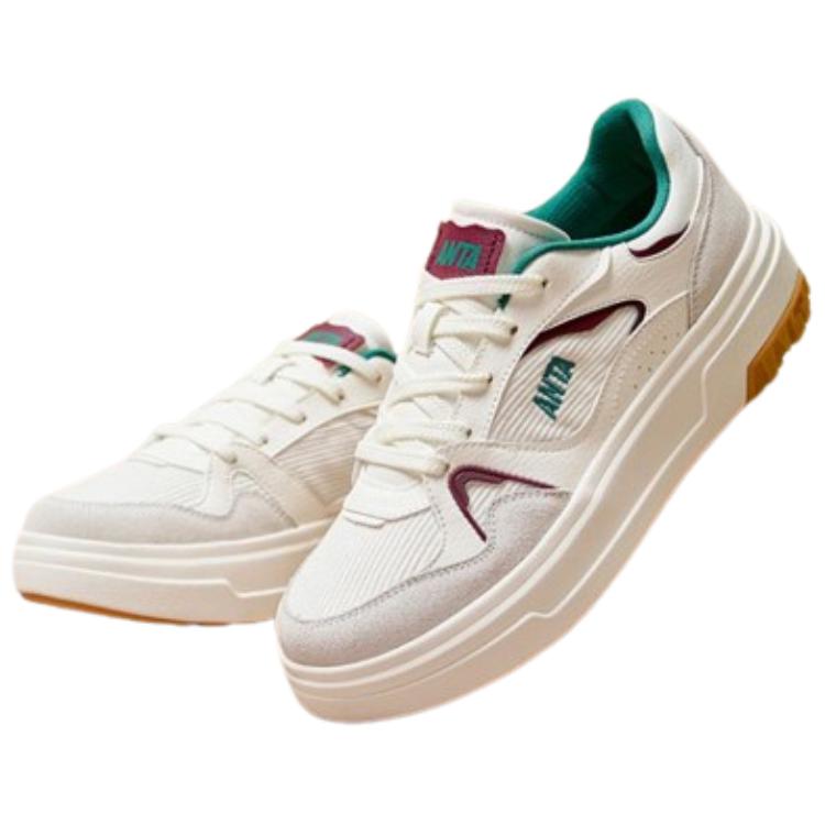 New Anta Life Collection Anti Slip Wear Resistant Low Top Skateboard Shoes Women's White Red Green 922348072-2