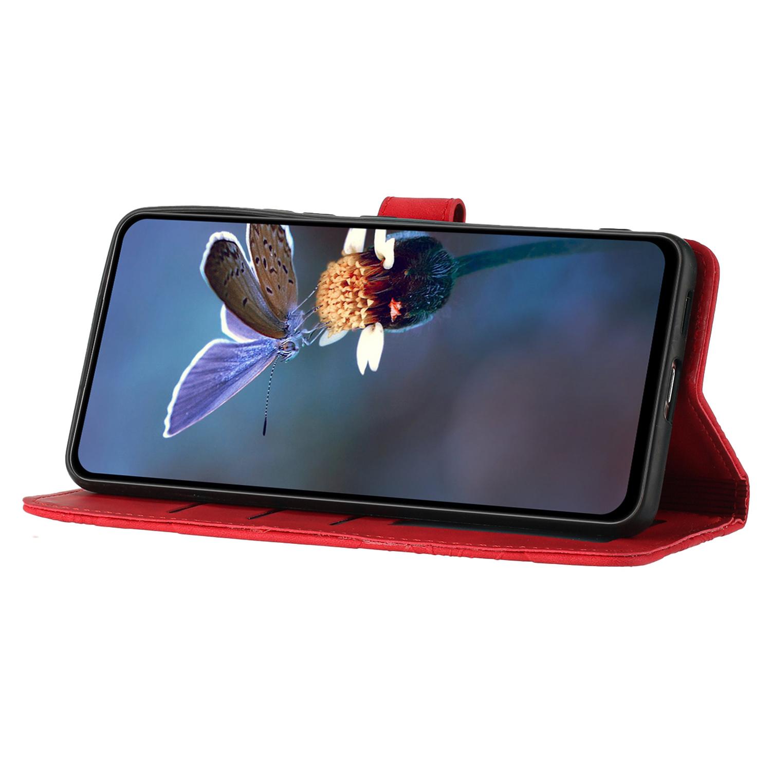 

For Samsung Galaxy A05 4G Case Flowers Imprinted PU Leather Wallet Phone Cover Red