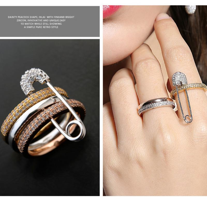 YILUOCD s Stapelbarer Pin Ring Dreischichtig Zirkon Edelstahlringe für Damen Hip Hop Stil Schmuck Valentinstagsgeschenk
