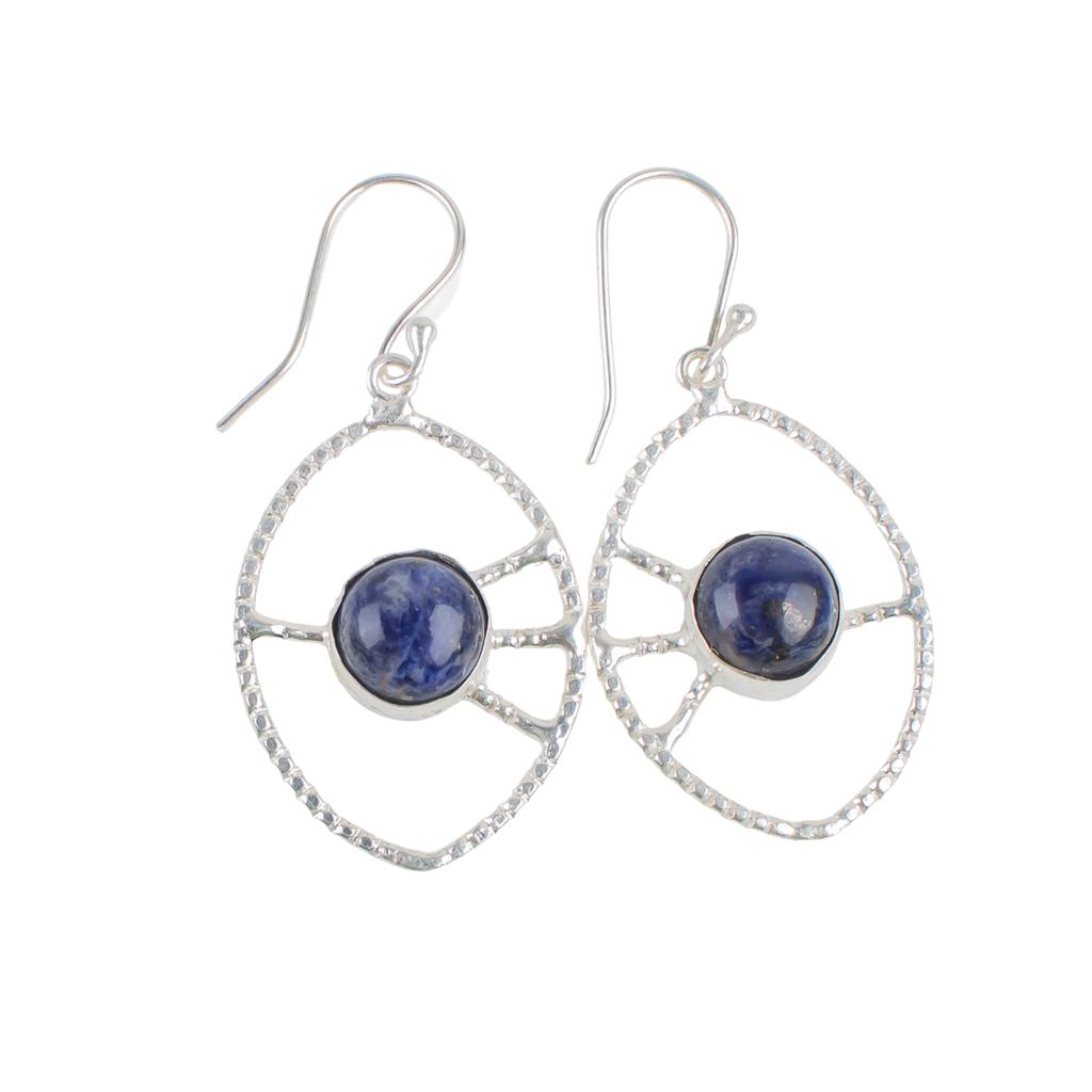 Natural Sodalite Gemstone 925 Sterling Silver Jewelry Handcrafted Earrings 2.00" EE-52-23