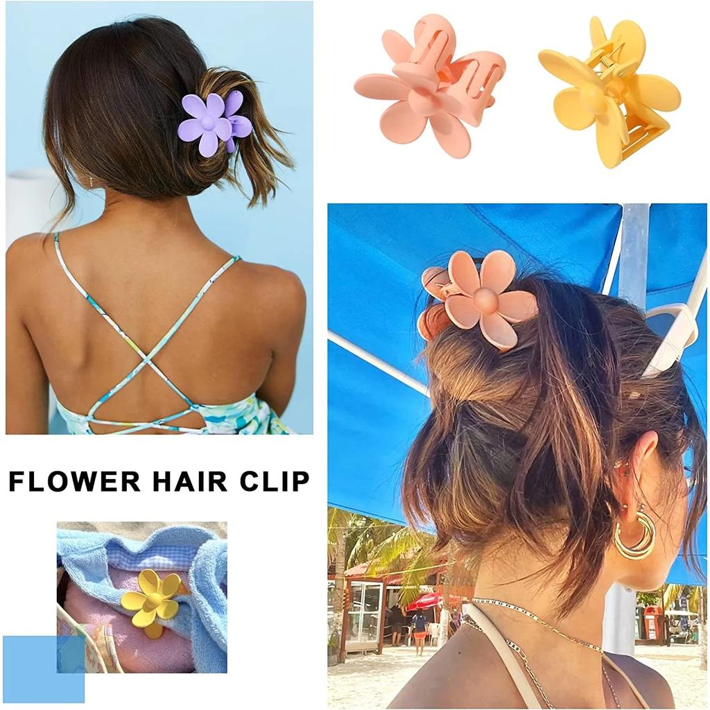 Flower Cute Hair Claw Clips - 4Pcs Flower Hair Clip Nonslip Strong Hold Hair 3 Inch Matte Small Flowers Claw Clips for Women and Girls