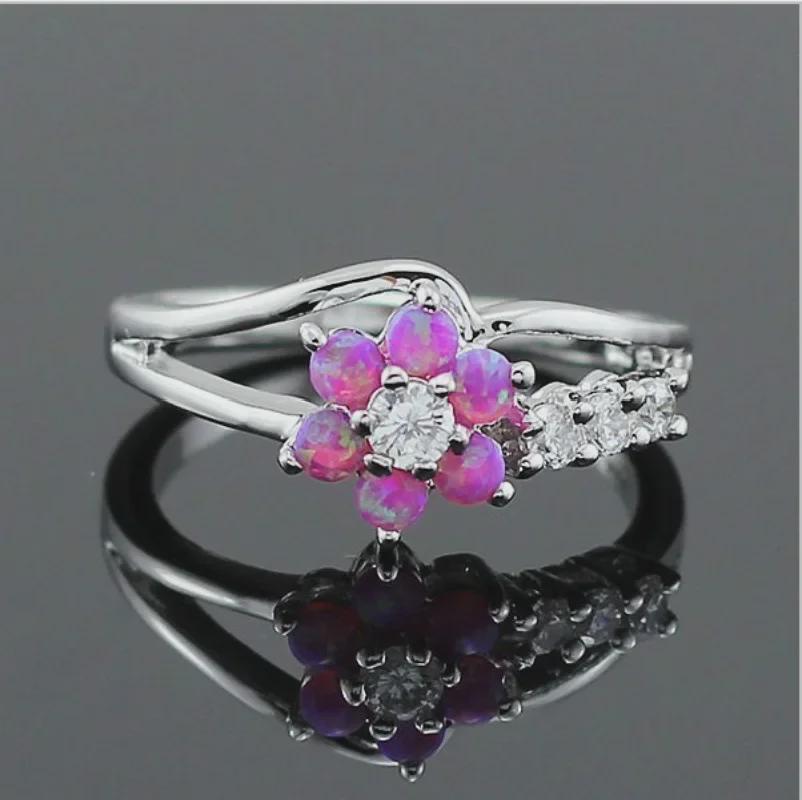 Stylish Diamond Flower Opal Ring - European and American Fashion Jewelry