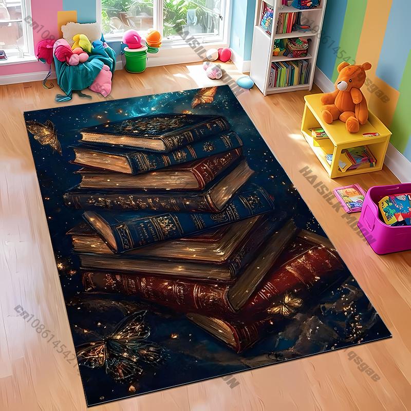 Vintage Library Bookshelf Various Size Rug for Reading Nook Decor Carpet for Home Sofa Bedroom, Gift