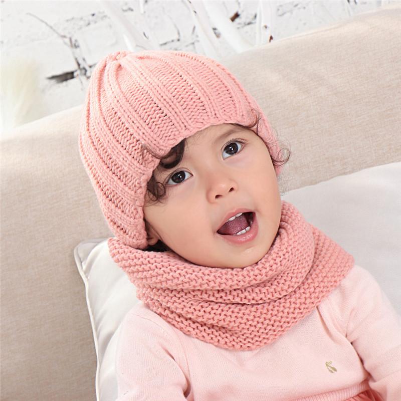 

NEW hat and scarf for children solid acrylic kids hat with a scarf knit girls boy hats scarves set winter accessories One Size&2-4 years