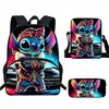 Stitch Kids School Backpack Set Elementary Students Oxford Fabric Ergonomic Design Printed Cartoon 3-Piece Bundle