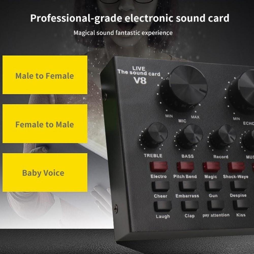 Audio Mixer V8 Sound Card Studio Record External Sound Card Durable Mic Sound Card  Webcast Live
