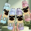 1 PIEZA Perro Bulldog Genial Retrato 750ml Plástico de Color Botella de Agua Deportiva Tapa con Pajita Plegable Antifugas Adecuada para Deporte Oficina Uso en Casa
