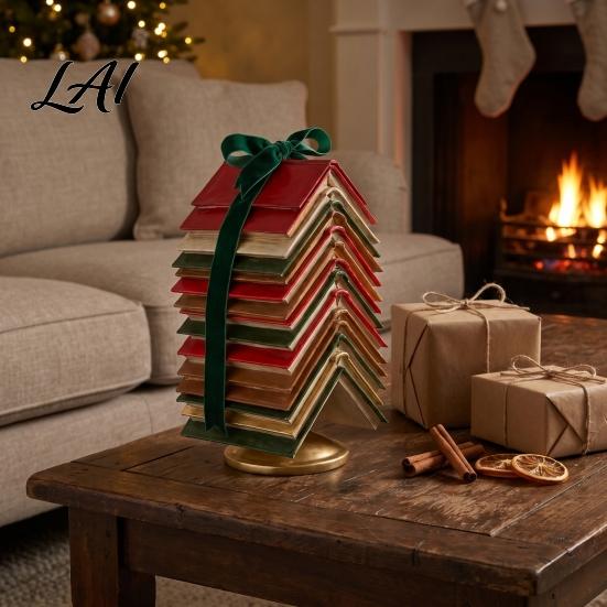 Anspruchsvolle Samtschleife Buchdekoration Gestapelter Weihnachtsbaum Tischdekoration Harz Seitenornament für Zuhause Bücherregal Feiertage Schreibtisch Rustikale Feiertage