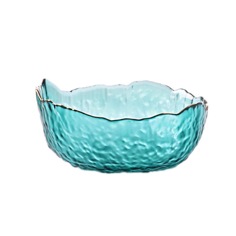 Japanese Hammered Gold Rim Glass Bowl: Heat-Resistant, Transparent, Irregular for Fruit Salad or Noodles