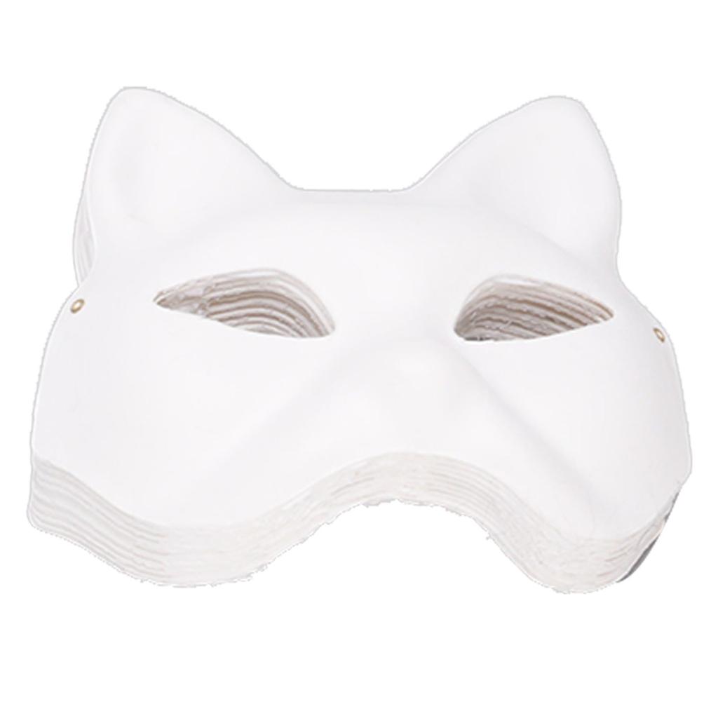 10PCS Cat Therian Face Cover Paper DIY Hand Painted Blank Animal Cat Half Face Cover with Fur and Eye Mesh for Cosplay Party