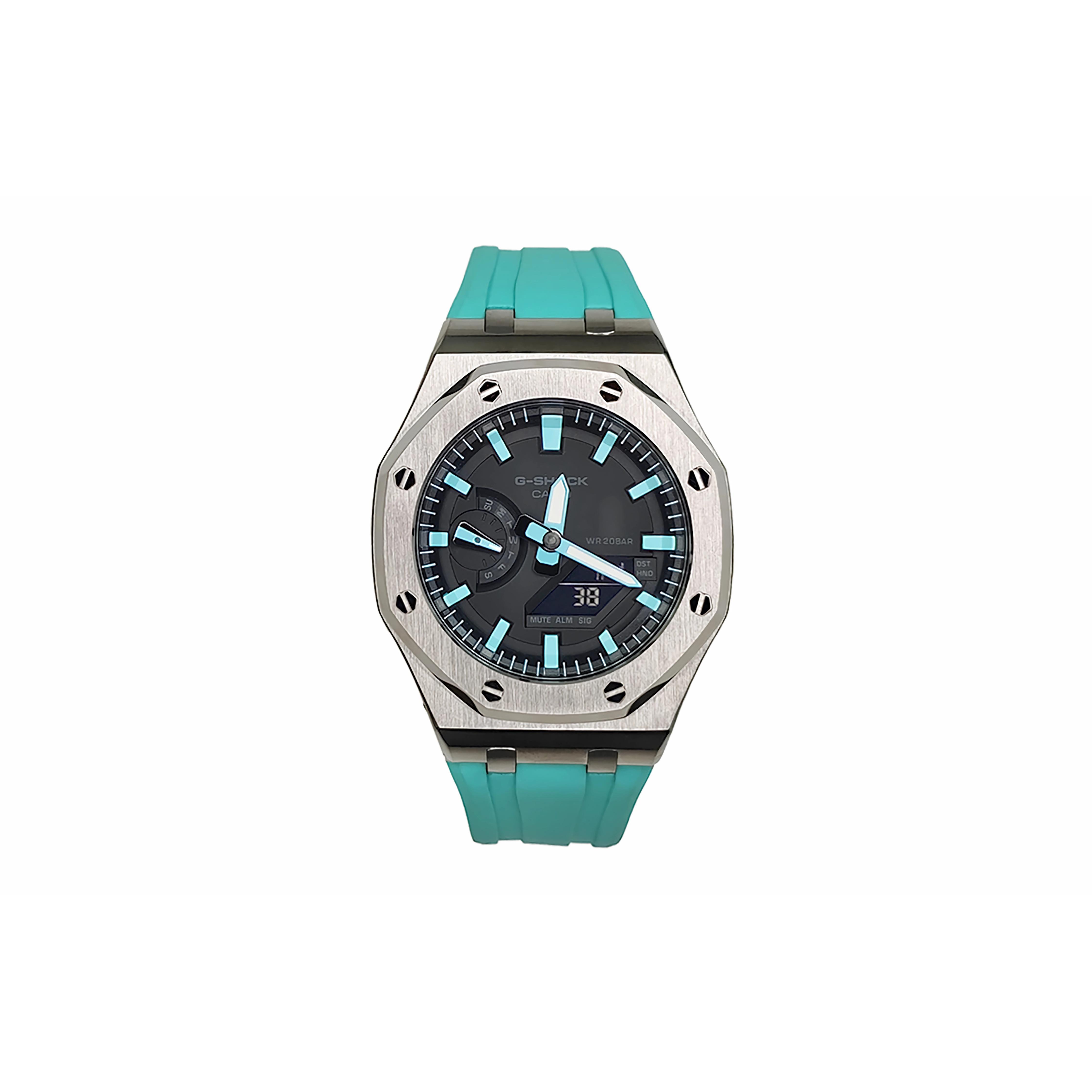 

CASIO Men Liquid Crystal,Analog Dual Display Series 44mm Black Watch GA-2100-1A1(Watch3--) Offshore Silver Blue