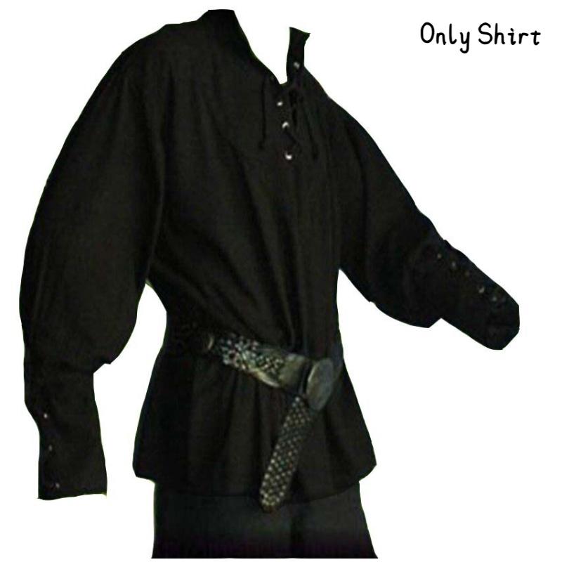 

Men s Vintage Loose-fitting Shirt With Retro Stand Collar And Tie Belt L