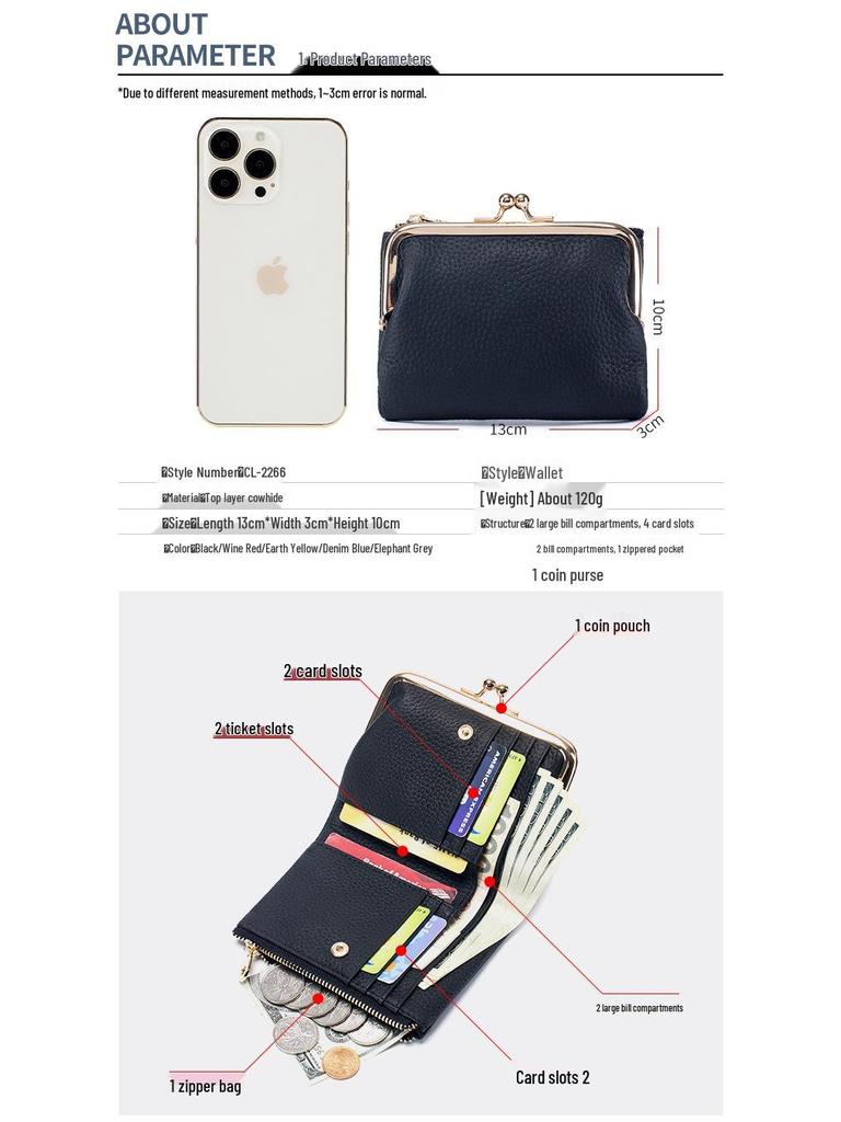 European & American Style Women's Genuine Leather Clutch Wallet - Multifunctional Coin Purse and Card Holder
