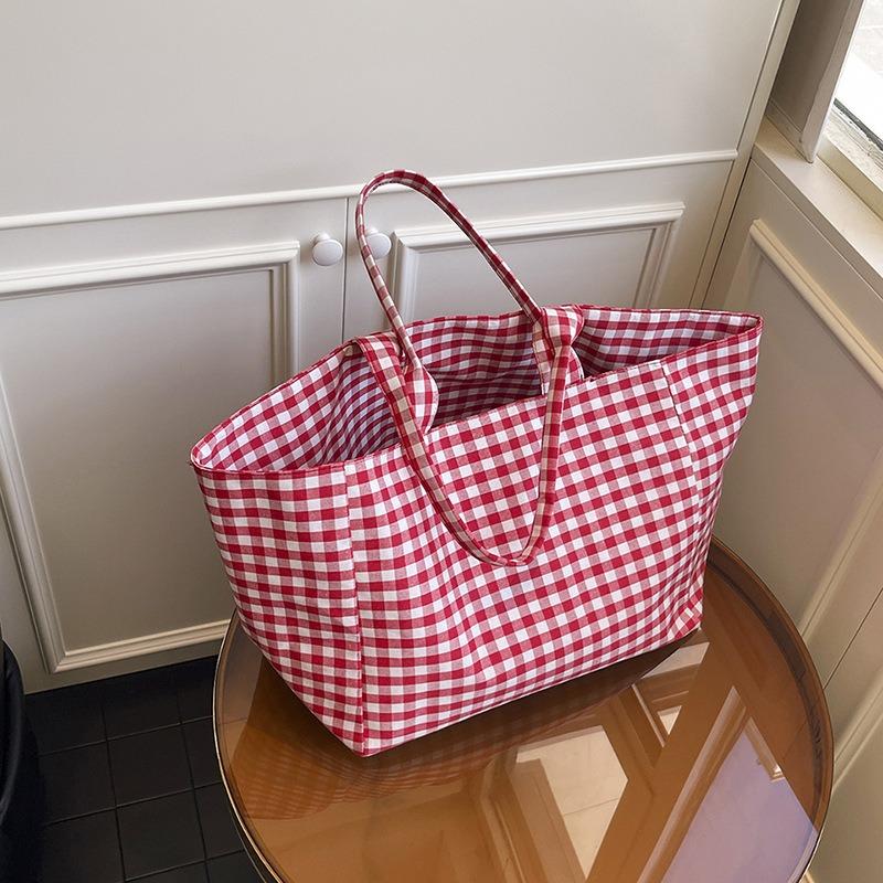 Slack large capacity plaid canvas bag women's new commuter shoulder bag college student class tote bag