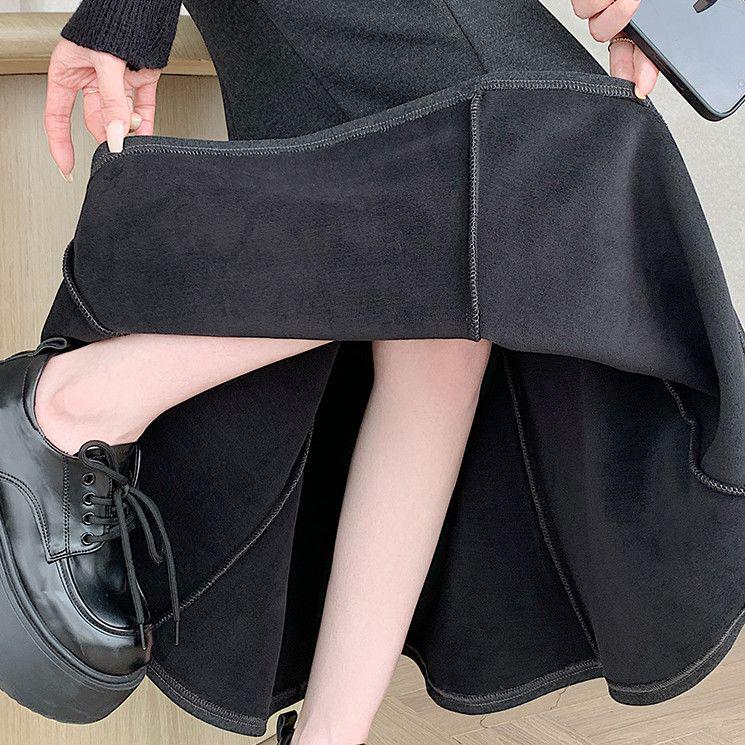 Off-White Fleece-Lined Woolen Mermaid Skirt - High-Waisted 2025 Autumn/Winter Mid-Length Skirt for Women