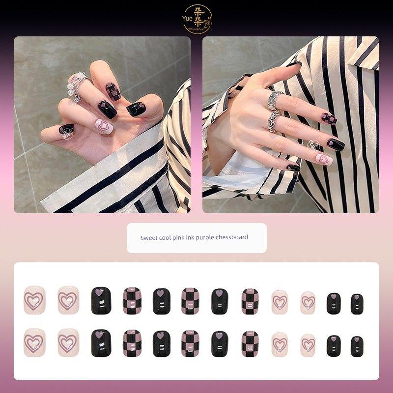 

Autumn and Winter New Sweet Cool Peach Pink Contrast Color Square Diamond Wear Armor Sweet cool pink ink purple chessboard