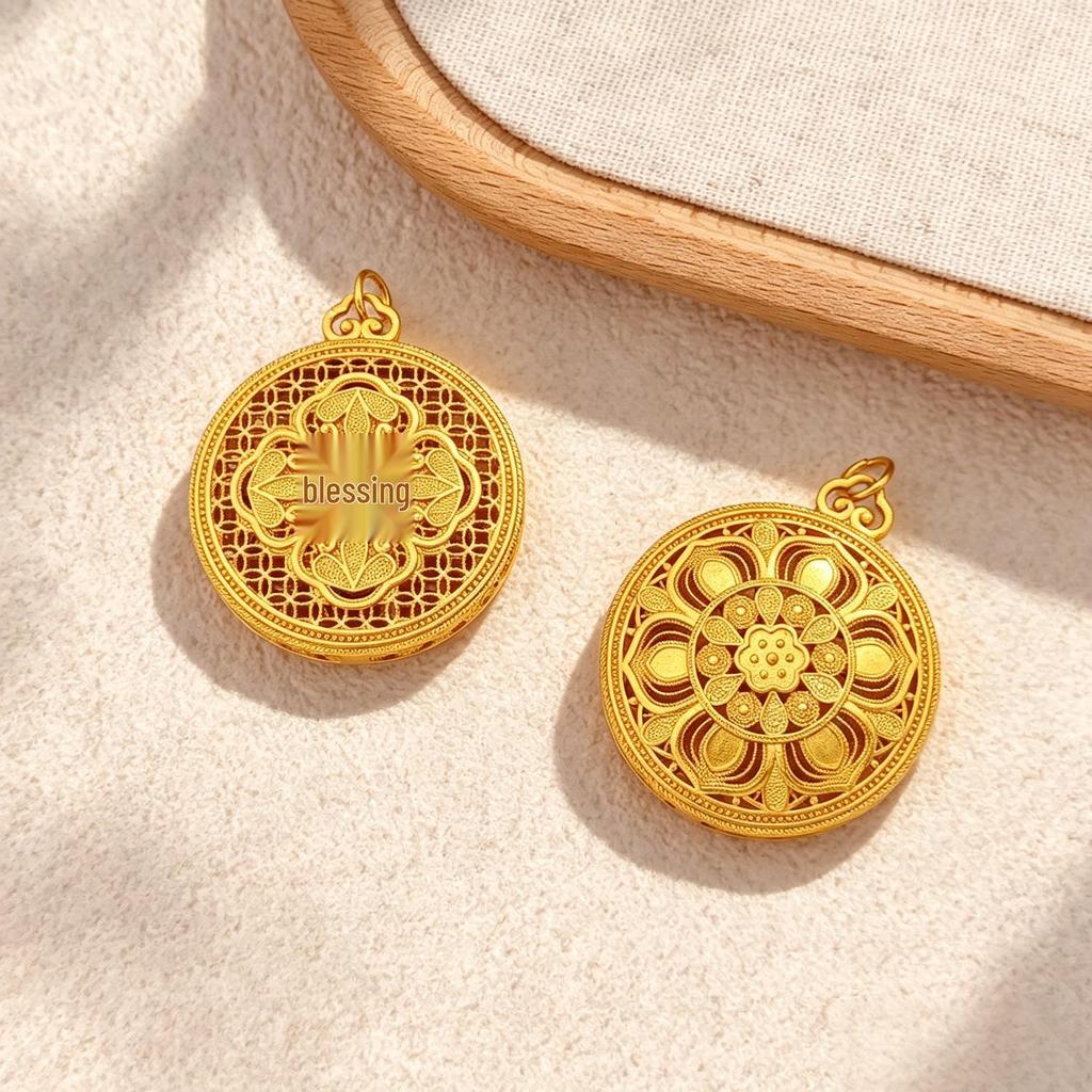 Copper-Plated Auspicious Eight Treasures Compass Pendant Necklace with 24K Gold and Strong Color Retention.