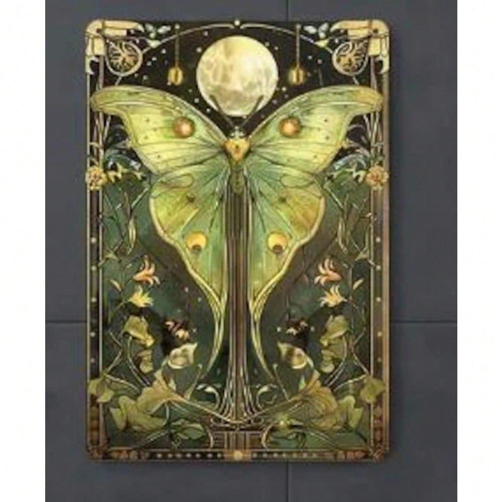 Vintage Style Metal Wall Art Luna Moth Moon Aluminum Flat Painting Outdoor Garden Decor
