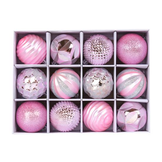 

12 шт./компл. блестящий рождественский висячий шар яркий цвет креативный кулон для декора рождественской елки розовый