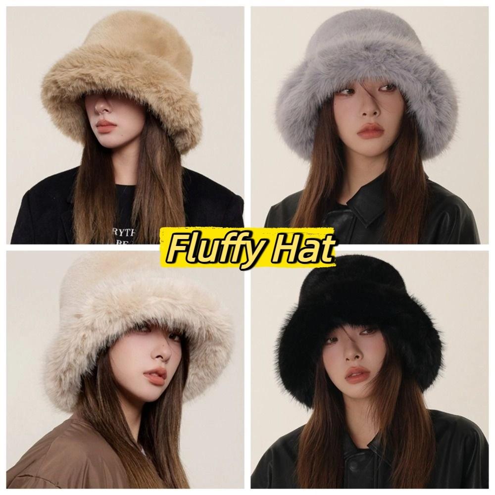 Warm Plush Bucket Hat Fluffy Hat Winter Cap Retro Artificial Fur Hat Winter/Autumn