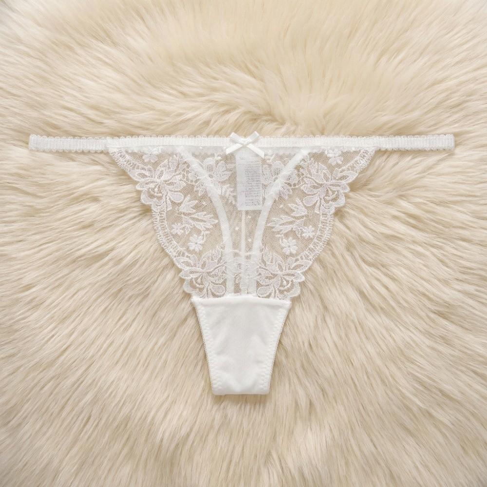 Embroidery Lace Flower Briefs Women Low Waist Romantic T Panties Sheer Mesh Lace Thong  Home
