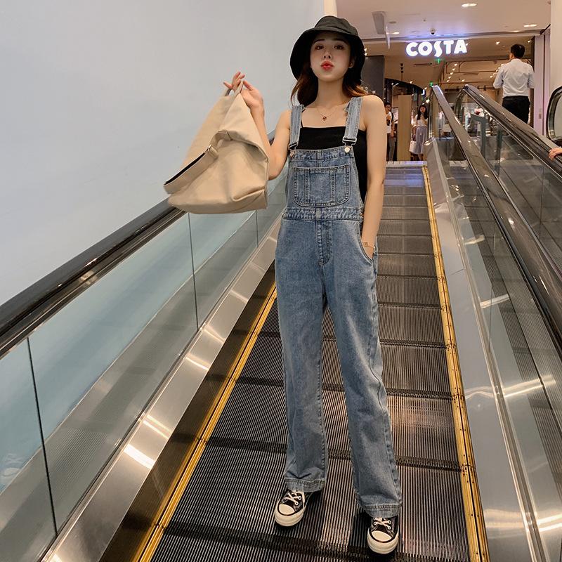 Women's High Waist Overalls Straight Leg Denim Pants Korean Casual Loose Wide Leg Jumpsuit Summer Slim Fit Trousers