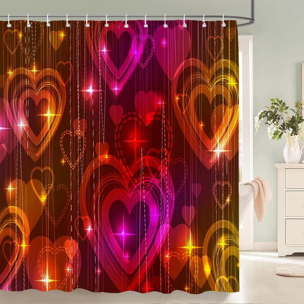 Heart-shaped Pattern Shower Curtain Fabric Shower Curtains for Valentine's day Bathroom Decor Pink Love style Shower Curtains