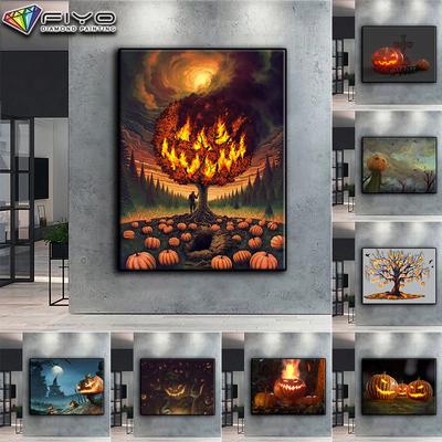 Pittura diamante 5D completa fai da te Pittura diamante 5D paesaggio spaventoso di zucca di Halloween
