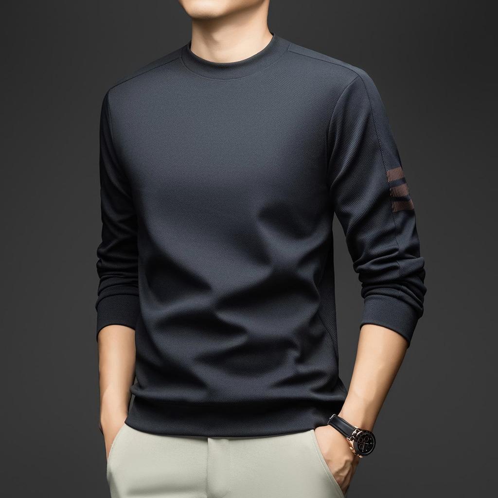 Spring & Autumn Men's Versatile Long-Sleeve Round Neck Solid Color Casual Hoodie - Fashion T-Shirt for Middle-Aged & Young Men