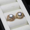 New Natural Freshwater Pearl Earrings For Woman,Flat 18k Gold Palted Pearl Earrings Wife Anniversary Gift White Pink Black