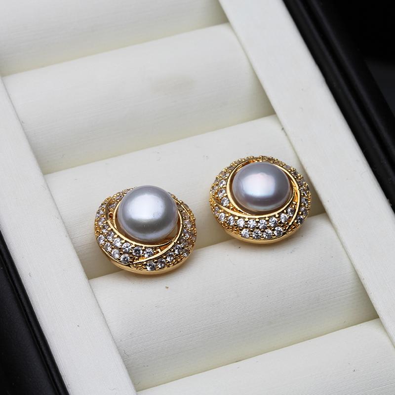 New Natural Freshwater Pearl Earrings For Woman,Flat 18k Gold Palted Pearl Earrings Wife Anniversary Gift White Pink Black